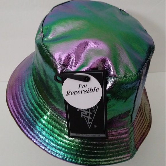 Eight Laser PU Metallic Bucket Hat Trendy Y2K - Picture 6 of 11
